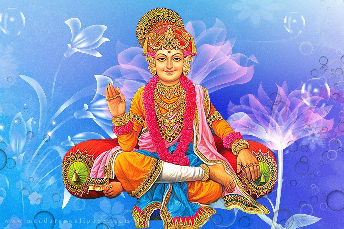 Swaminarayan And Flowers Wallpaper