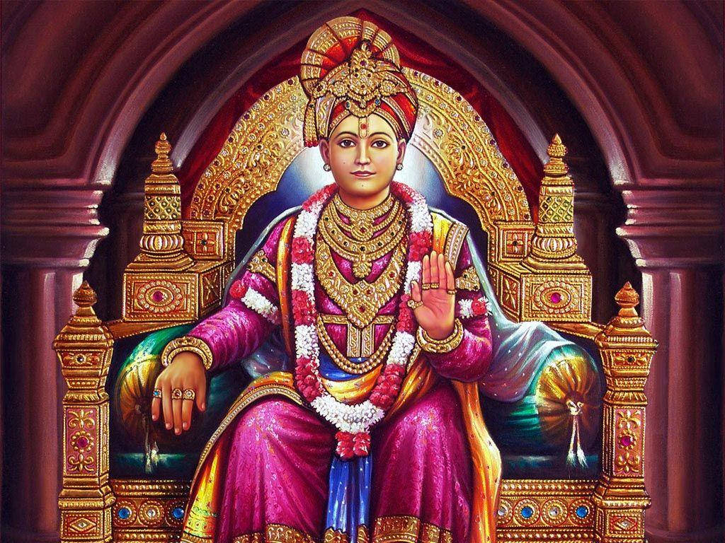 Swaminarayan Sitting On Throne Wallpaper