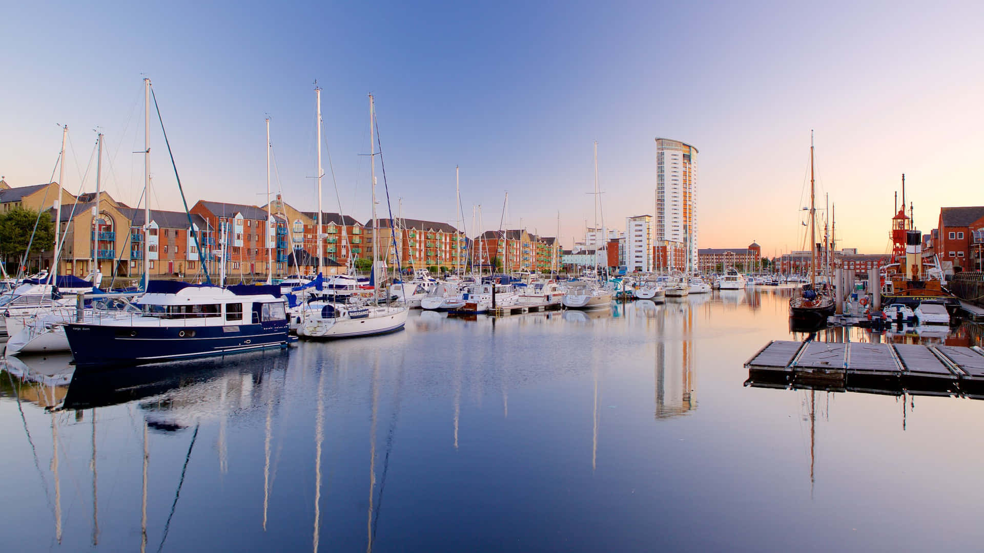 Swansea Marina Dusk Reflections Wallpaper