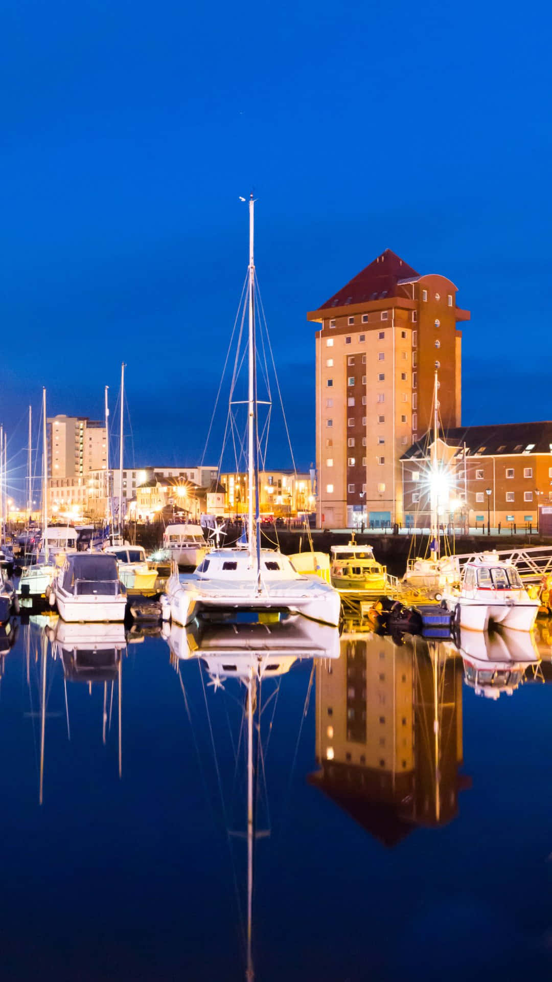 Swansea Marina Twilight Reflections Wallpaper