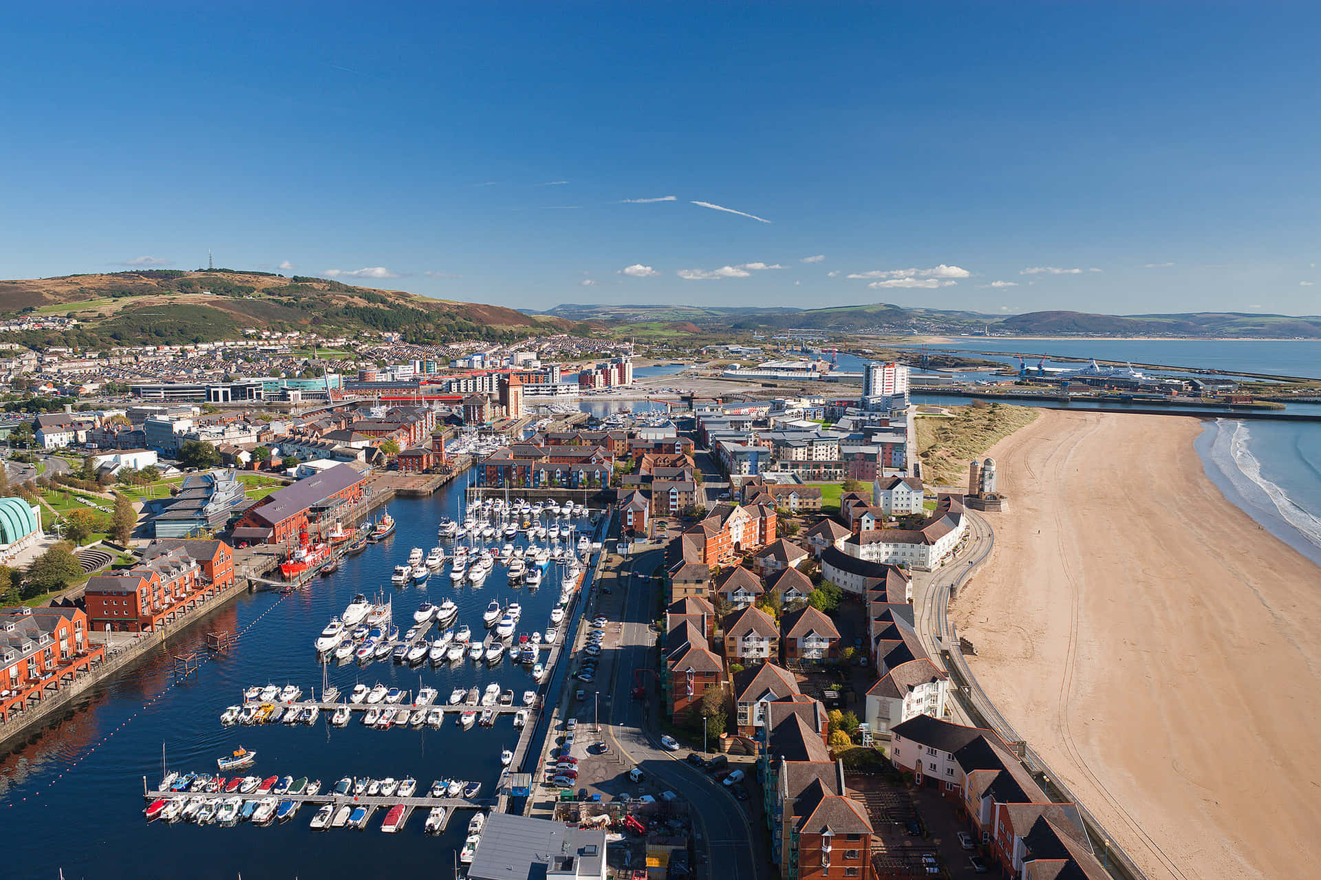 Swansea Marinaand Coastline Aerial View Wallpaper