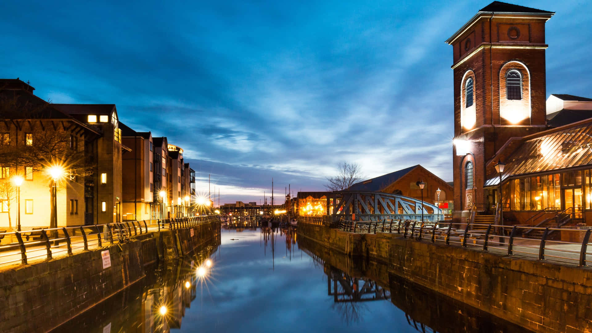 Download Swansea Maritime Quarter Dusk View Wallpaper | Wallpapers.com