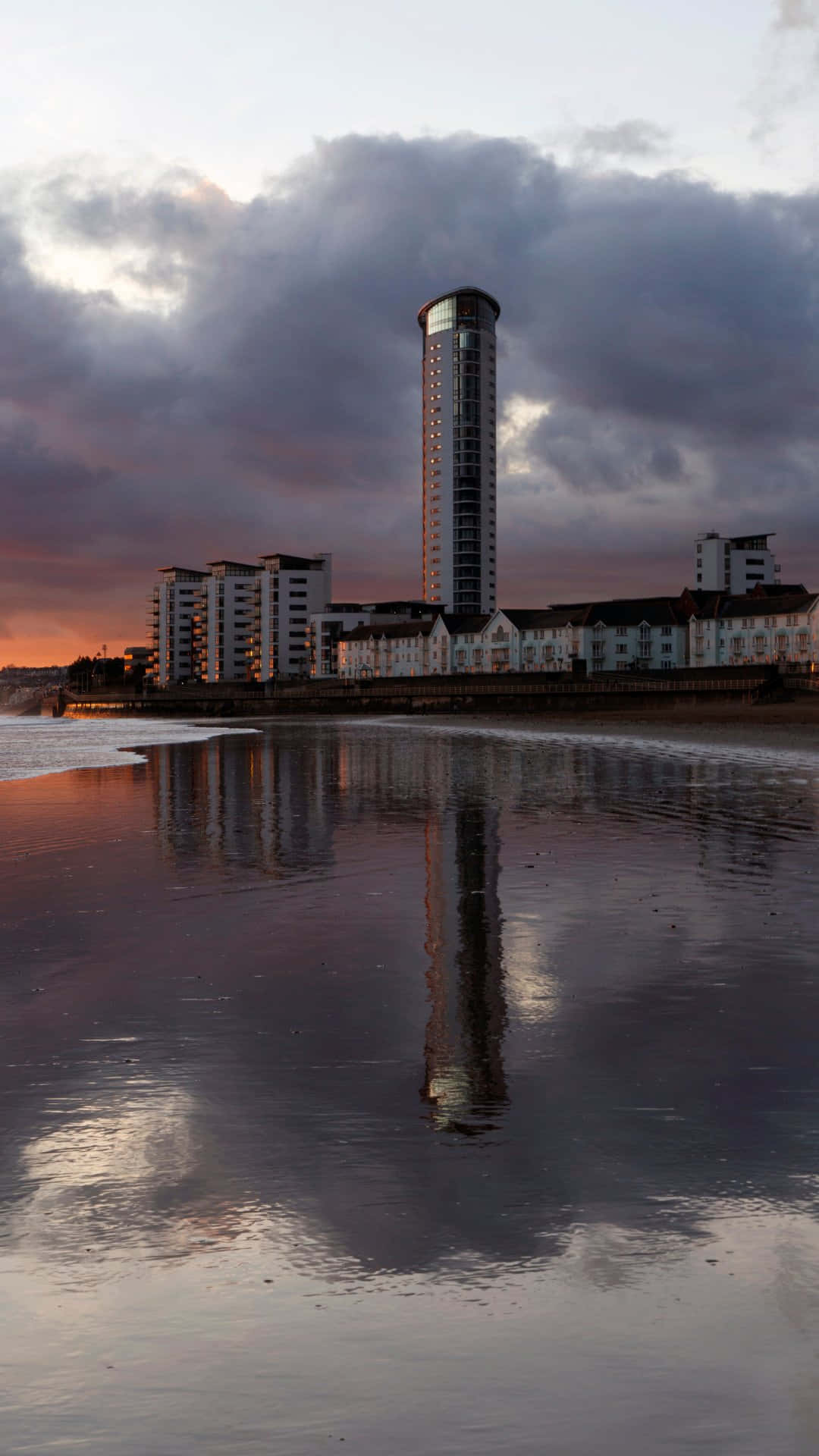 Swansea Sunset Skyline Reflection Wallpaper