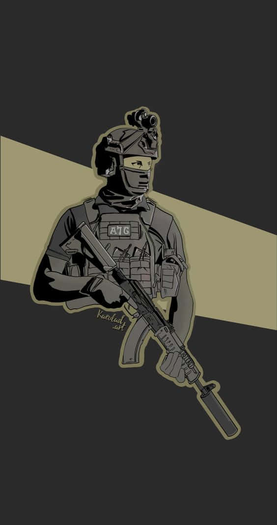 A Soldier With A Rifle On A Black Background Wallpaper