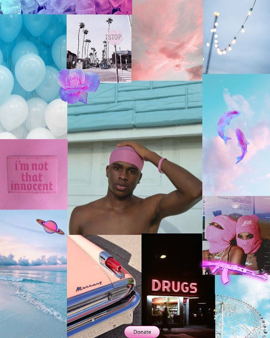 Swavy Lee Blue And Pink Collage Art Wallpaper