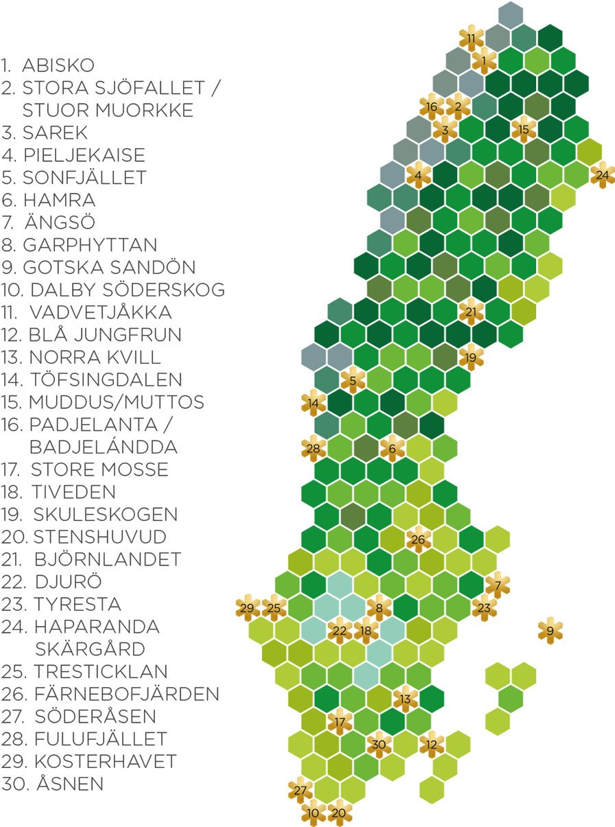 Sweden National Parks Hexagon Map PNG