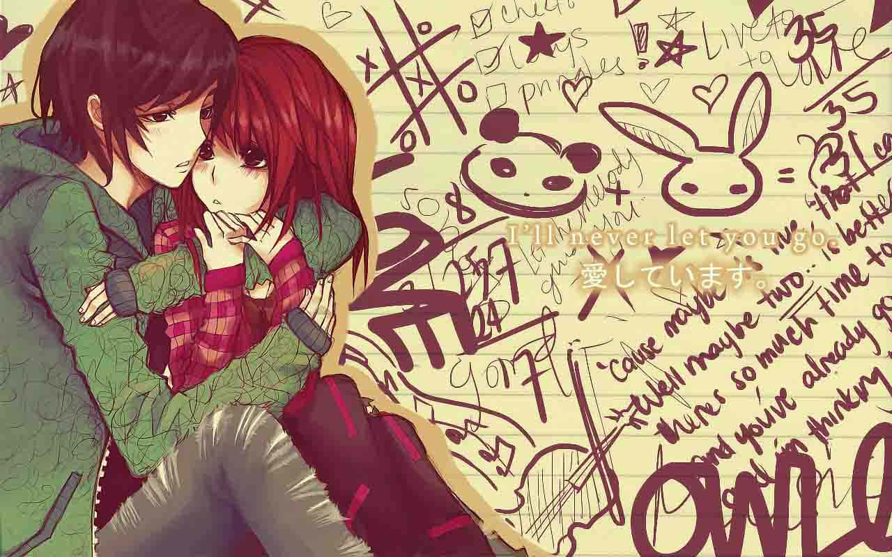 Sød Anime Cute Par Tapet Wallpaper