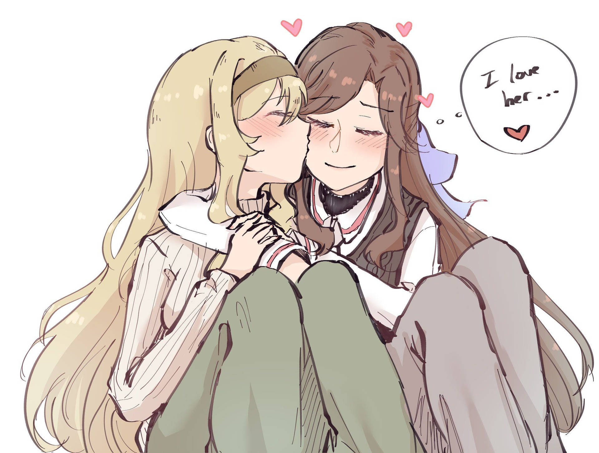 Sweet Anime Lesbian Couple Background