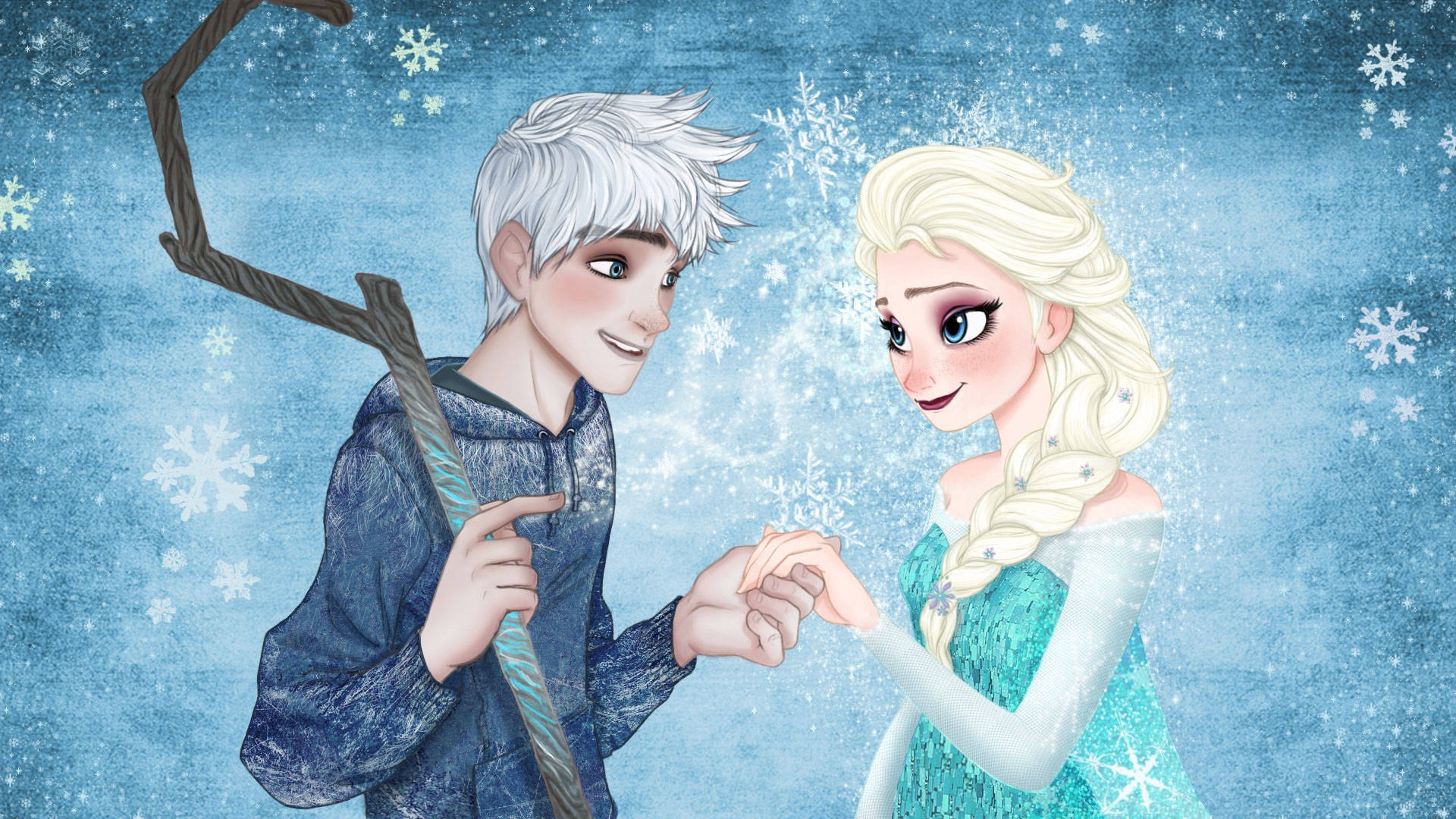 Sød Elsa og Jack Frost Tapet Wallpaper