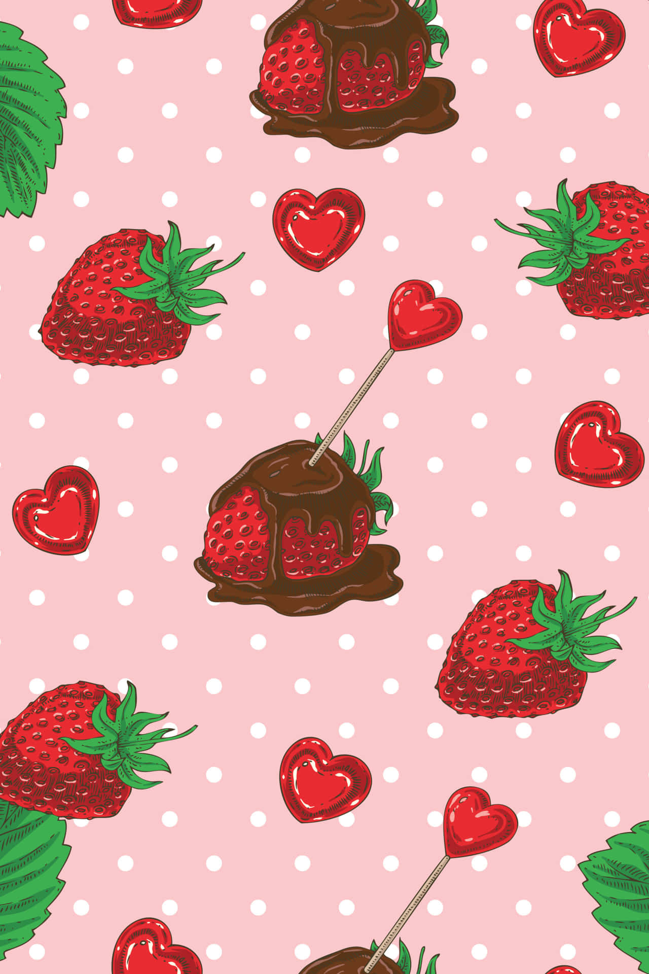 Corazonesdulces Fresas De Chocolate Estética Del Día De San Valentín Fondo de pantalla