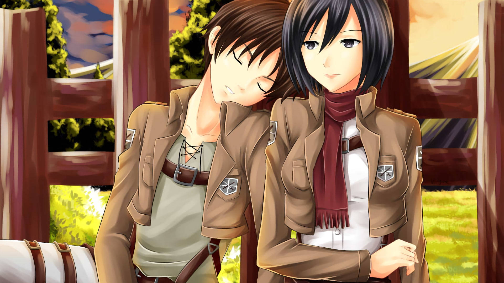 Sweet Mikasa And Eren Yeager Wallpaper