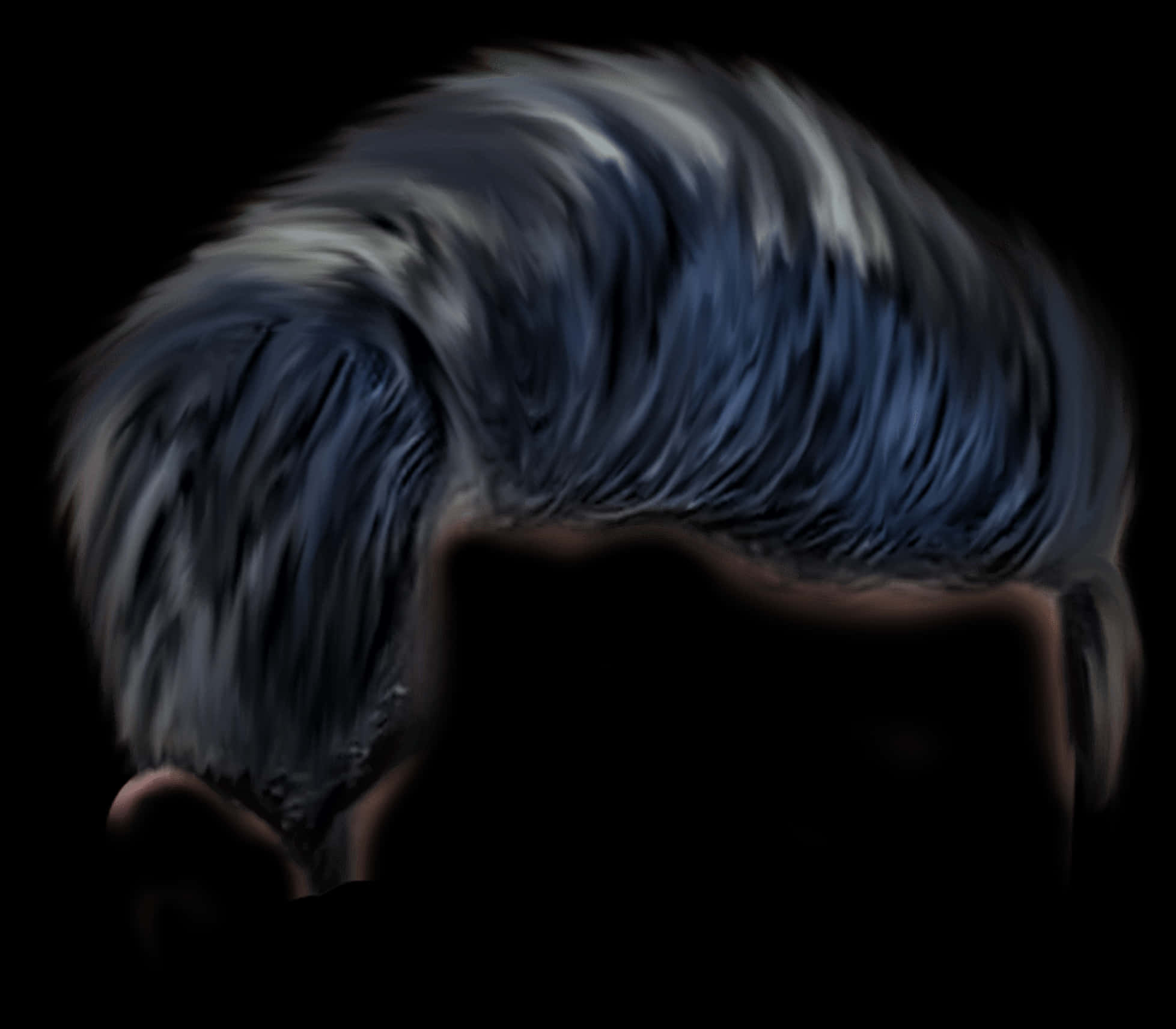 Swept Back Blue Hair Digital Artwork PNG