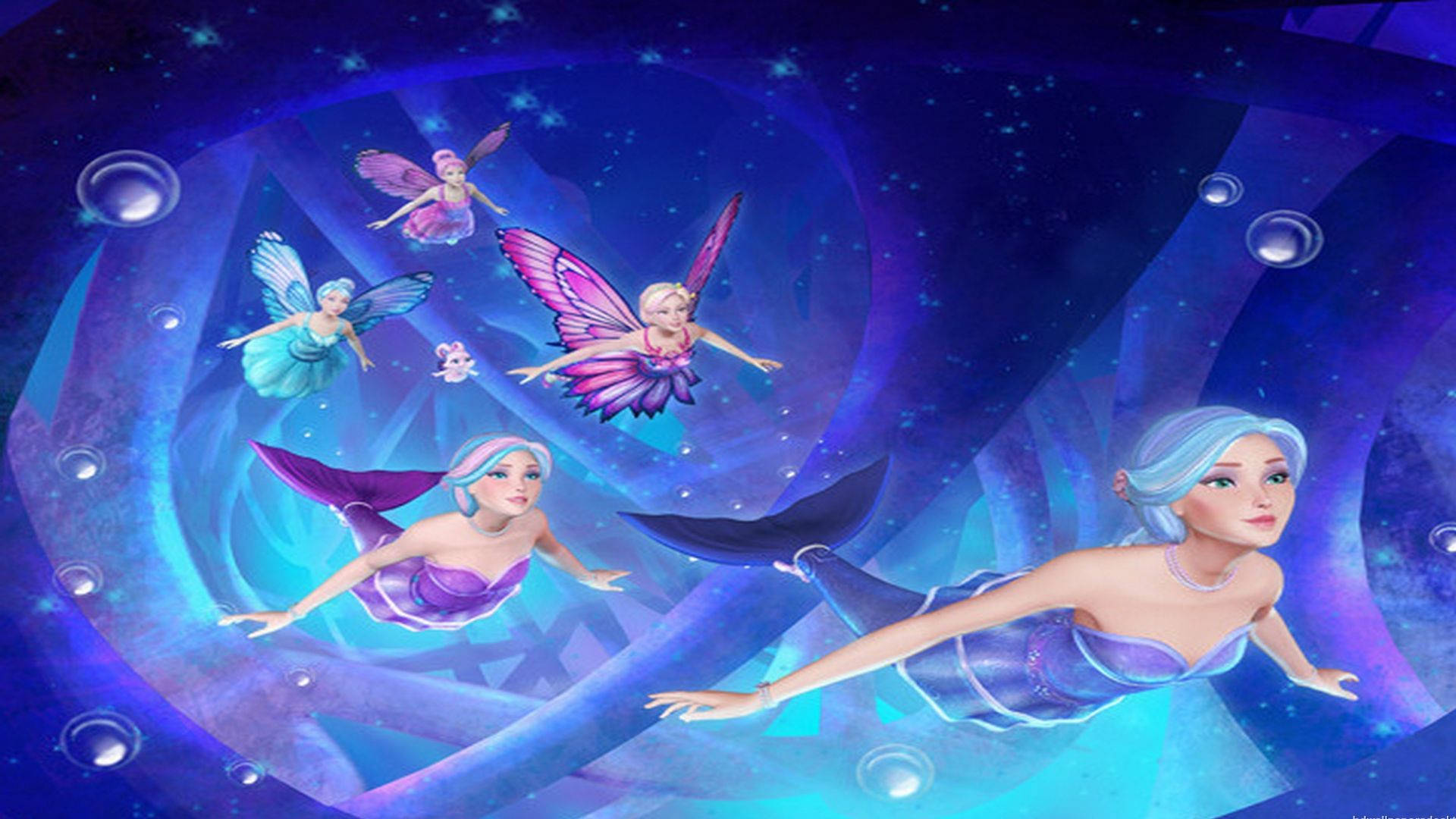 Schwimmendebarbie Meerjungfrauen Und Geflügelte Barbie. Wallpaper
