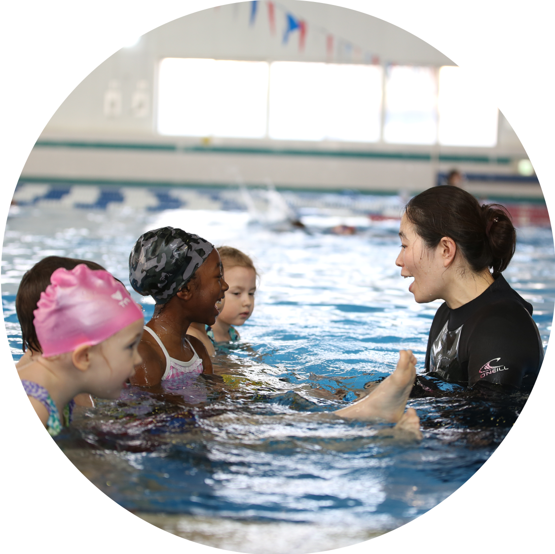 Swimming_ Lesson_ Instructor_with_ Children.png PNG