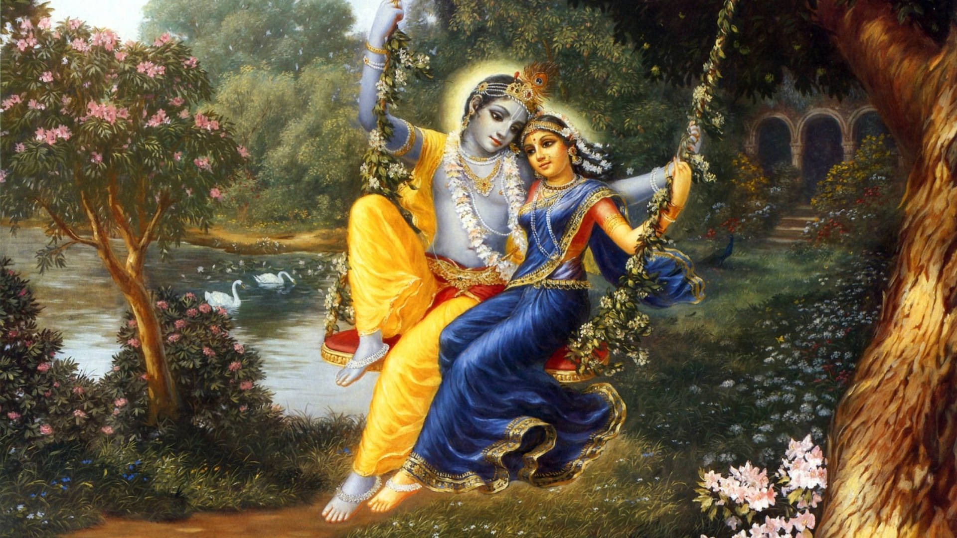 Swinging Radha And Krishna 4k Wallpaper