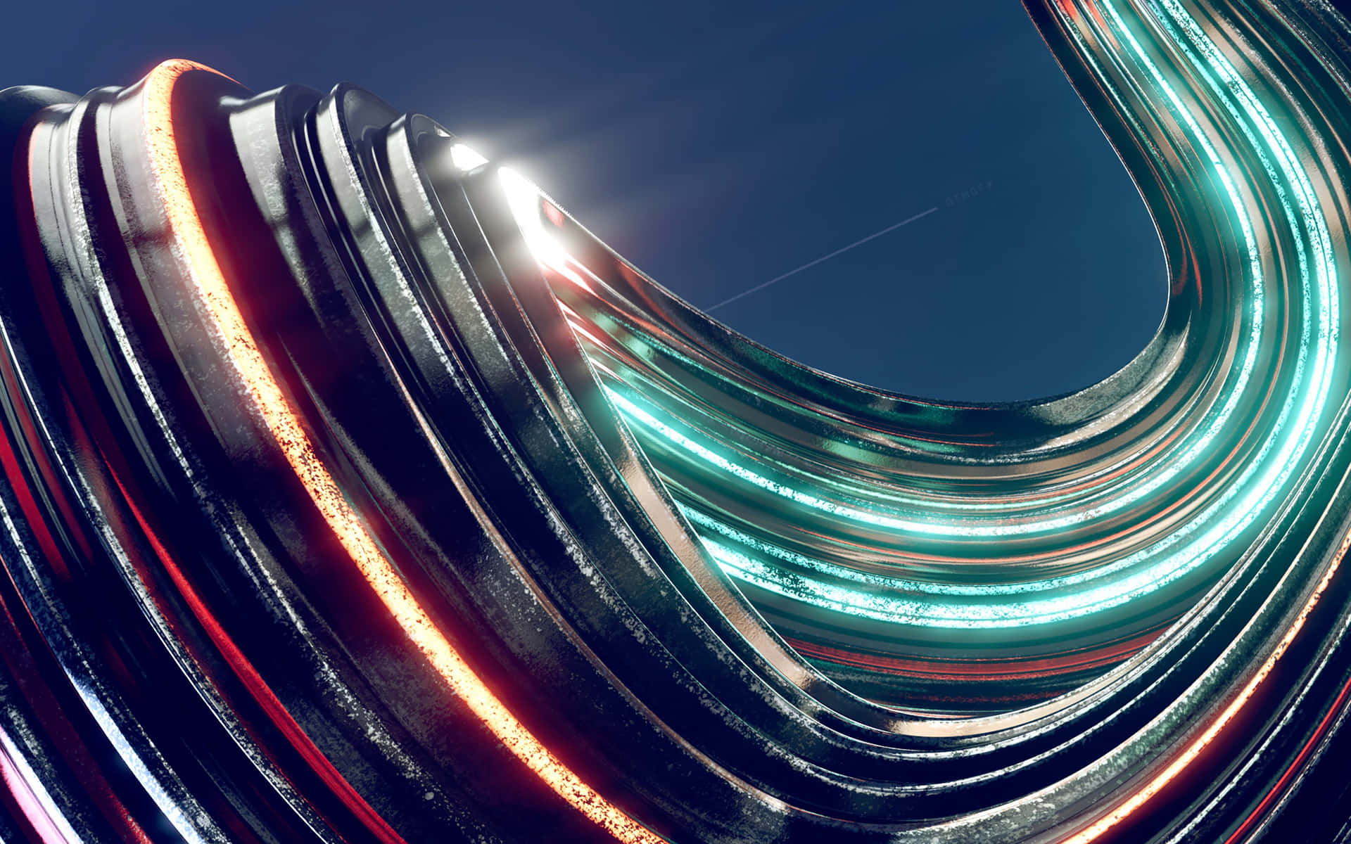 Metallic Swirl With Neon Lights Background