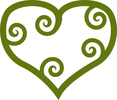 Swirly Green Heart Design PNG