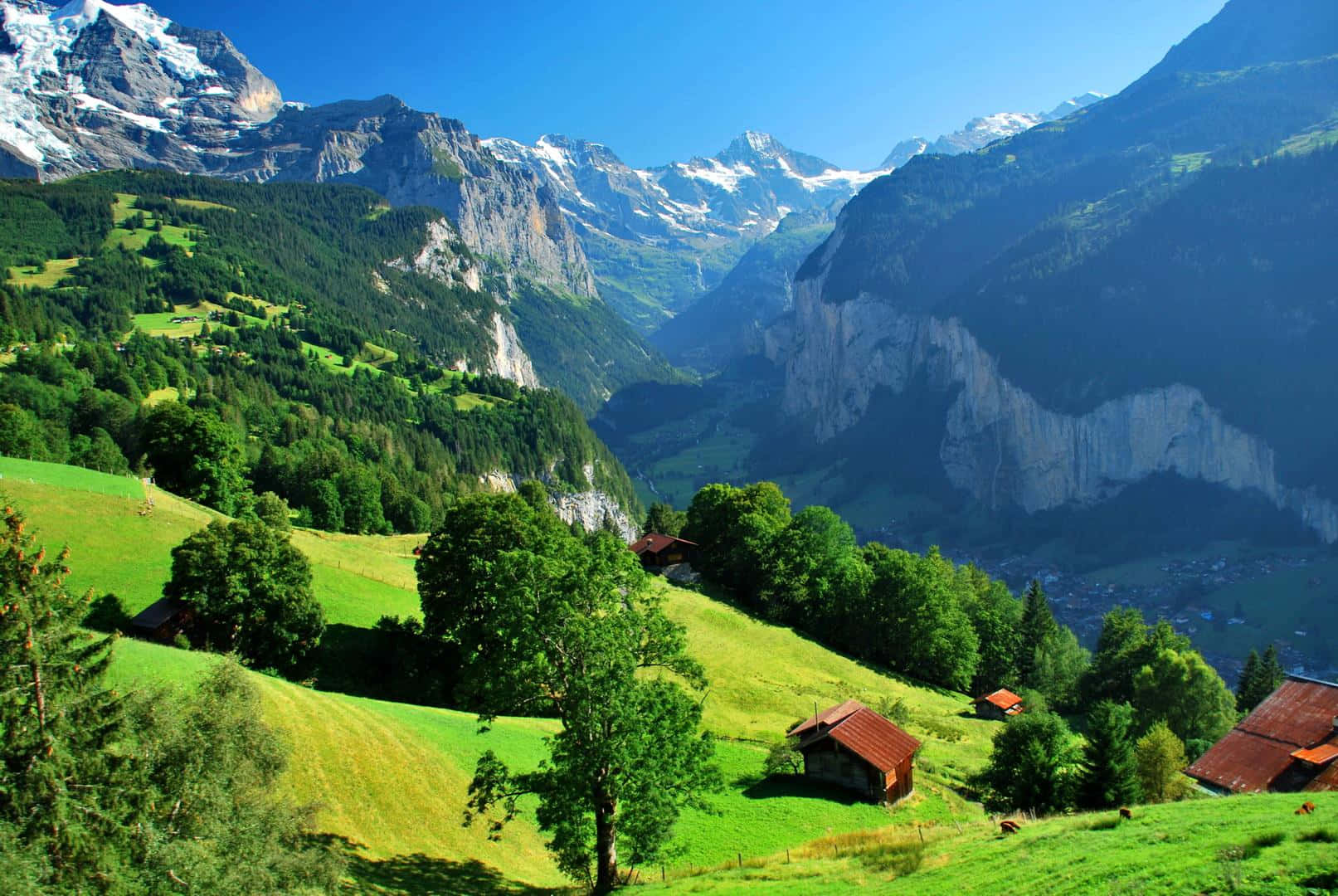 Swiss Alpine Valley Scenery Wallpaper
