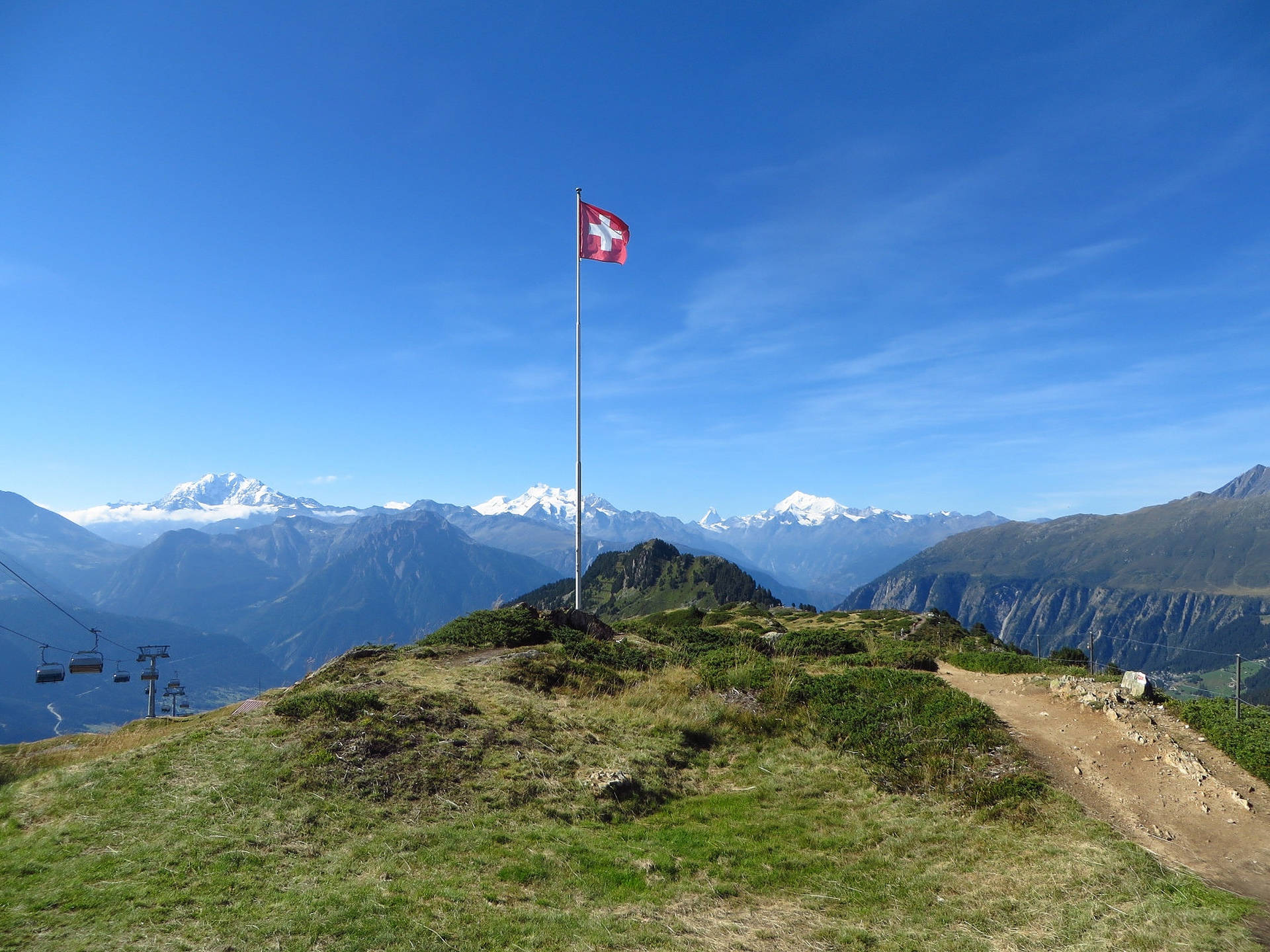 Schweiz Alper og Schweiz Flag Tapet Wallpaper