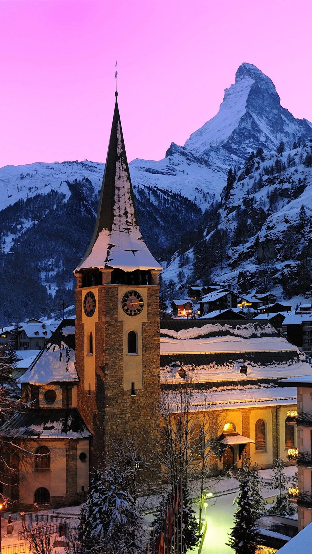 Swiss Alps Clock Tower Wallpaper