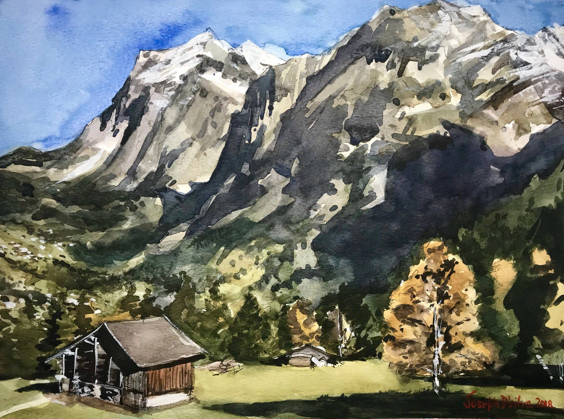 Pinturaa Óleo Dos Alpes Suíços. Papel de Parede
