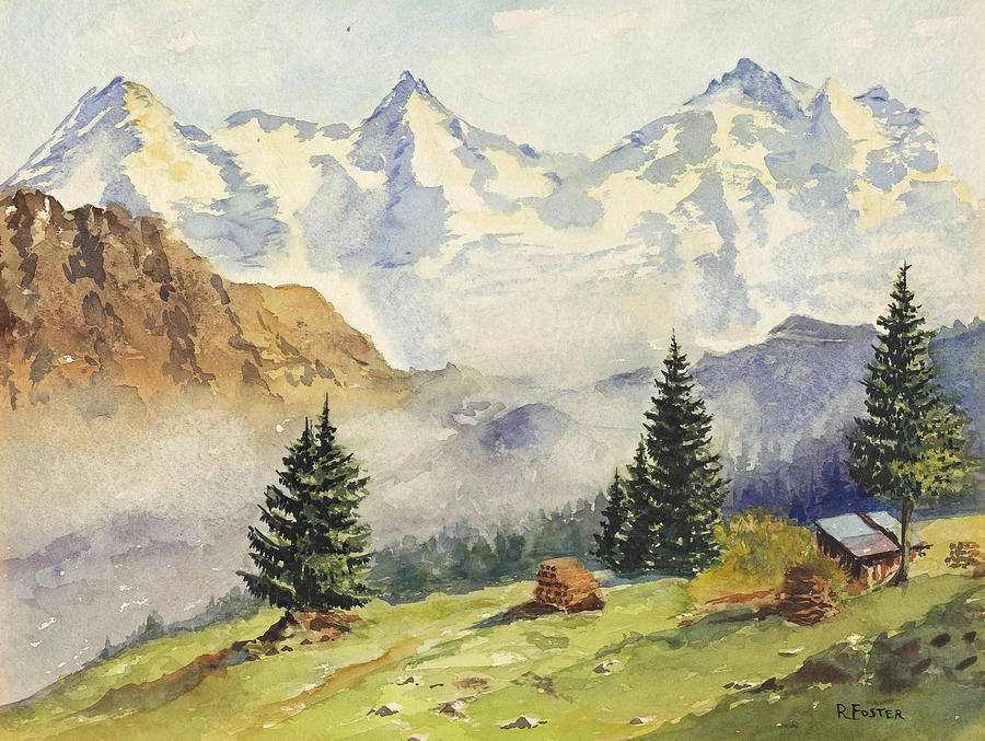 Pittura Delle Alpi Svizzere Sfondo