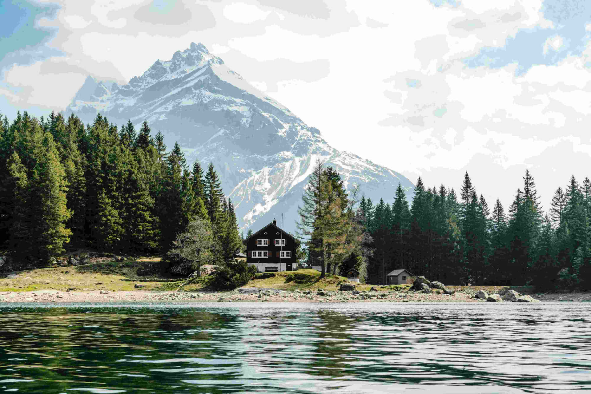 Swiss Lakefront Homewith Mountain View Wallpaper