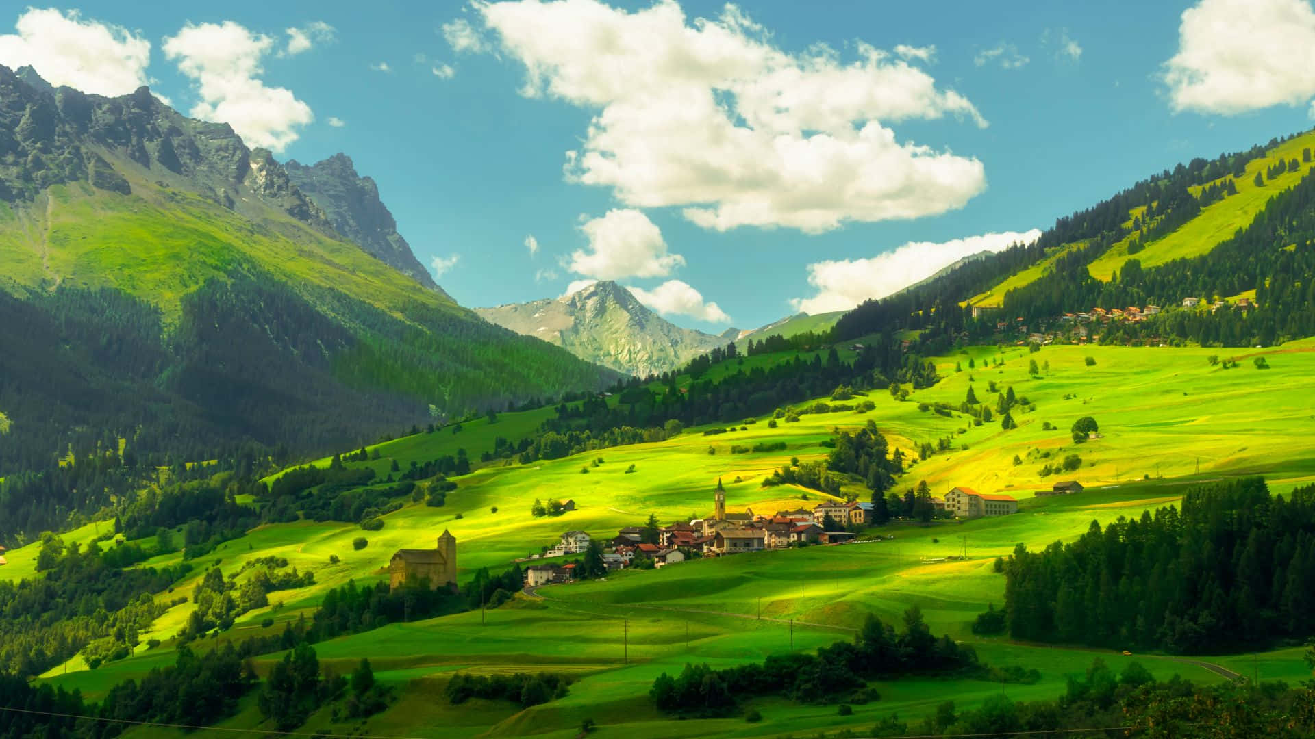 Majestic Swiss Alps overlooking a tranquil village