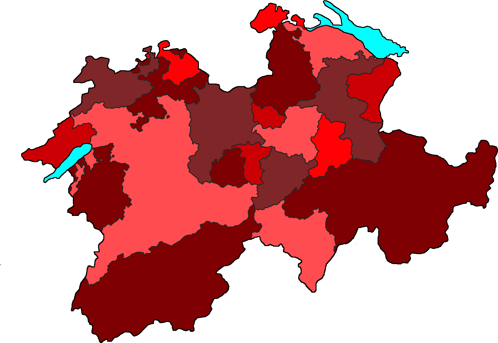 Switzerland Cantons Map Color Coded PNG