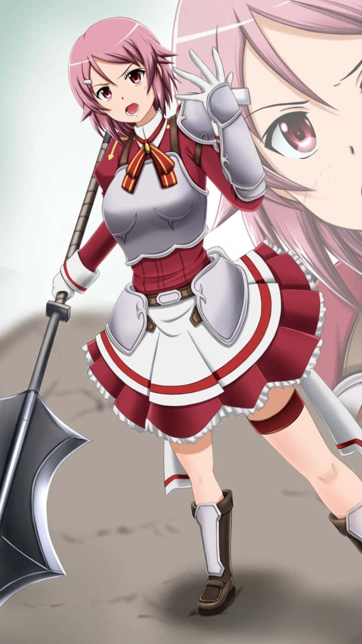 Lisbeth from Sword Art Online wielding her weapon and smiling Wallpaper