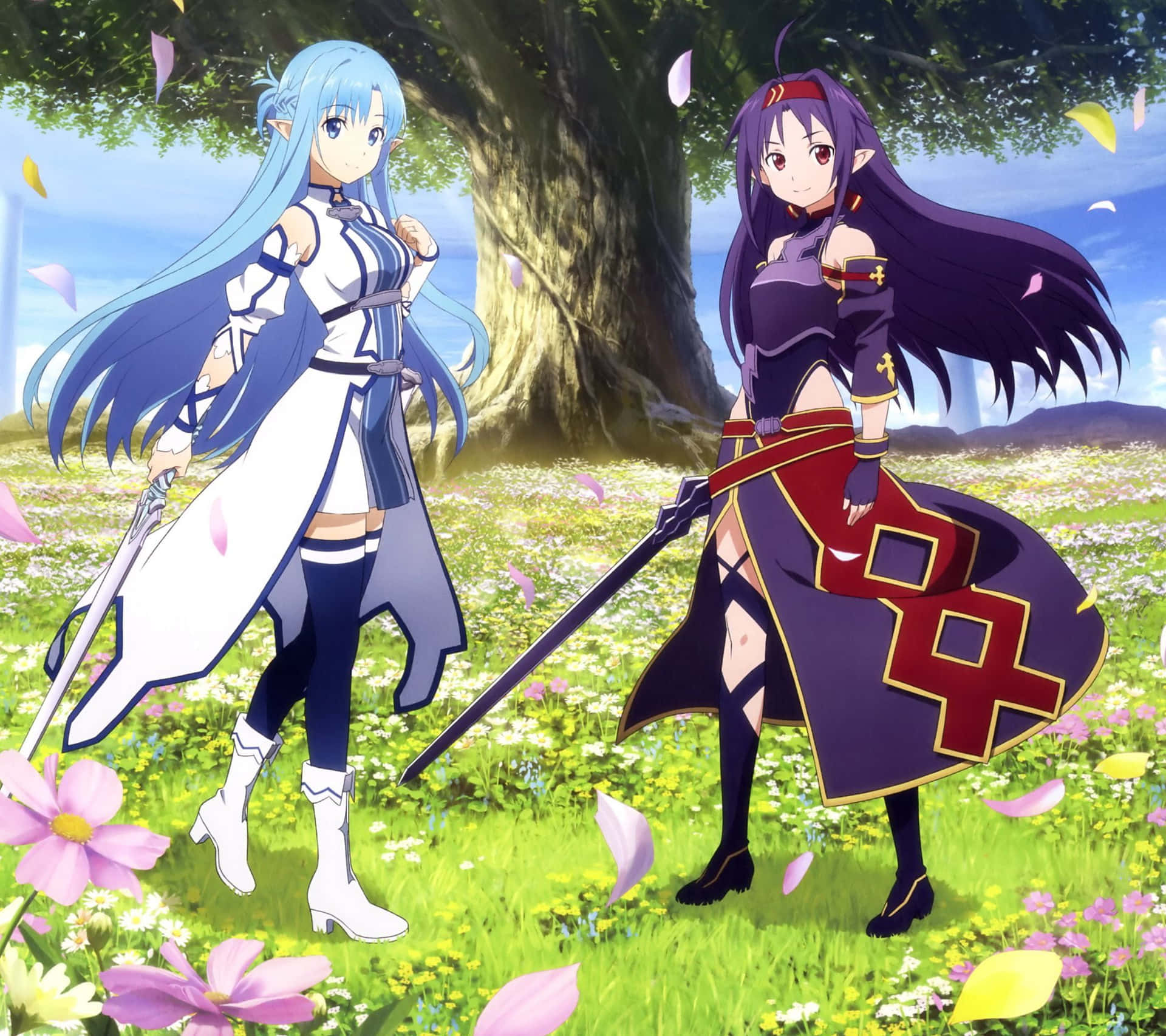 Sword Art Online Asuna og Yuuki Træ Billede Tapet