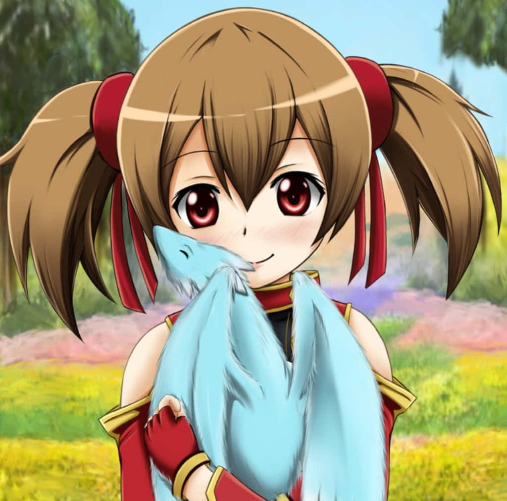 Silica from Sword Art Online posing with her pet dragon Pina Wallpaper