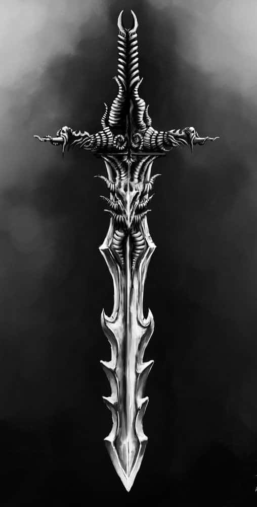 A Black And White Drawing Of A Sword