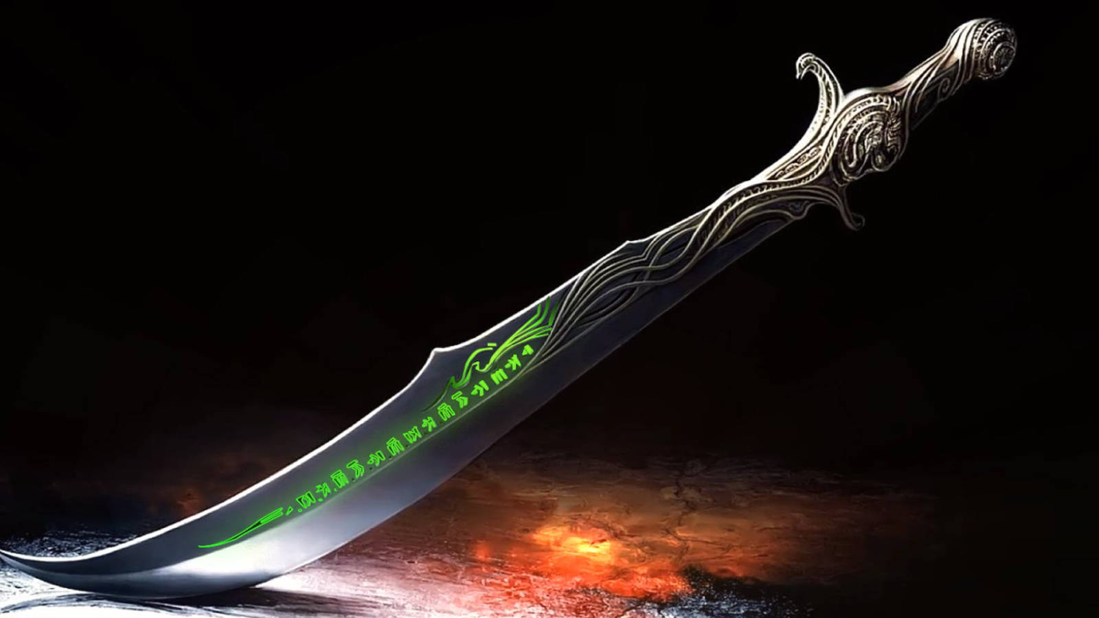 Sword With Glowing Green Writing Wallpaper