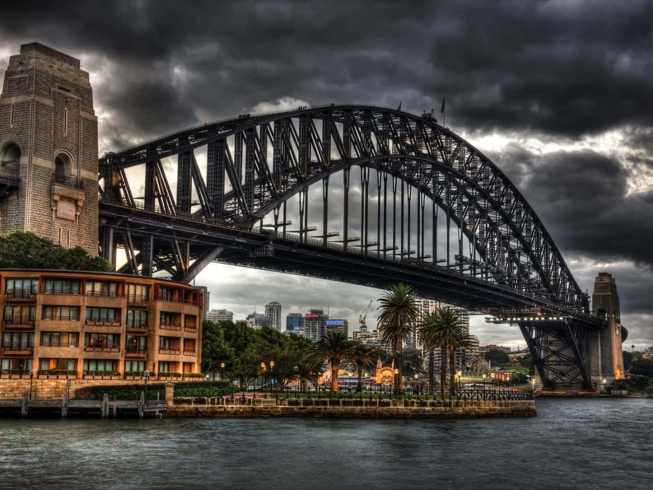Sydney Harbour Bridge Cloudy Sky Wallpaper