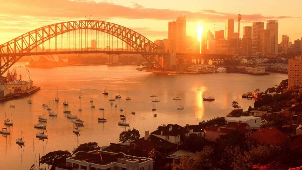 Sydney Harbour Bridge Sunset Glow Wallpaper
