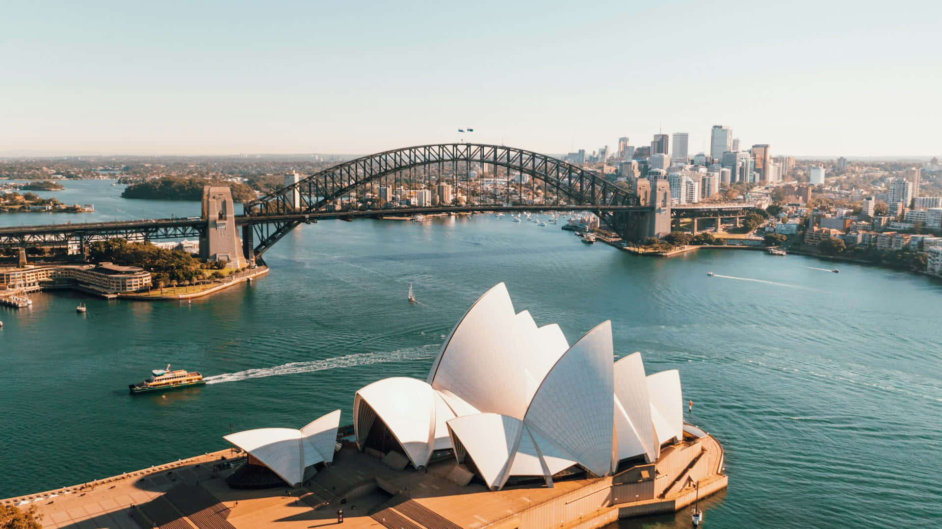 Sydney Harbour Bridgeand Opera House Aerial View Wallpaper