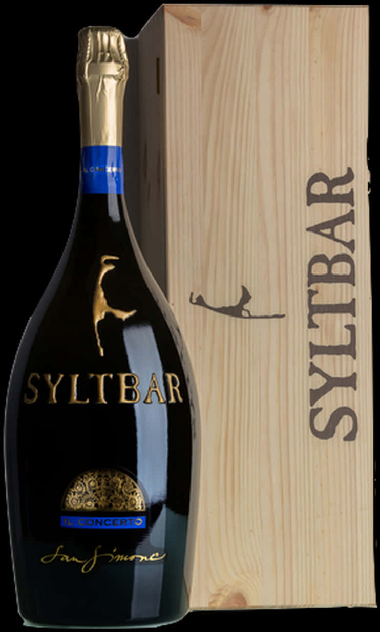 Syltbar Sparkling Wine Bottleand Wooden Box PNG