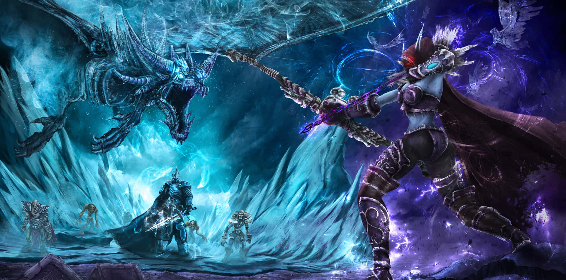A Woman Is Fighting A Dragon In A Dark Cave Wallpaper