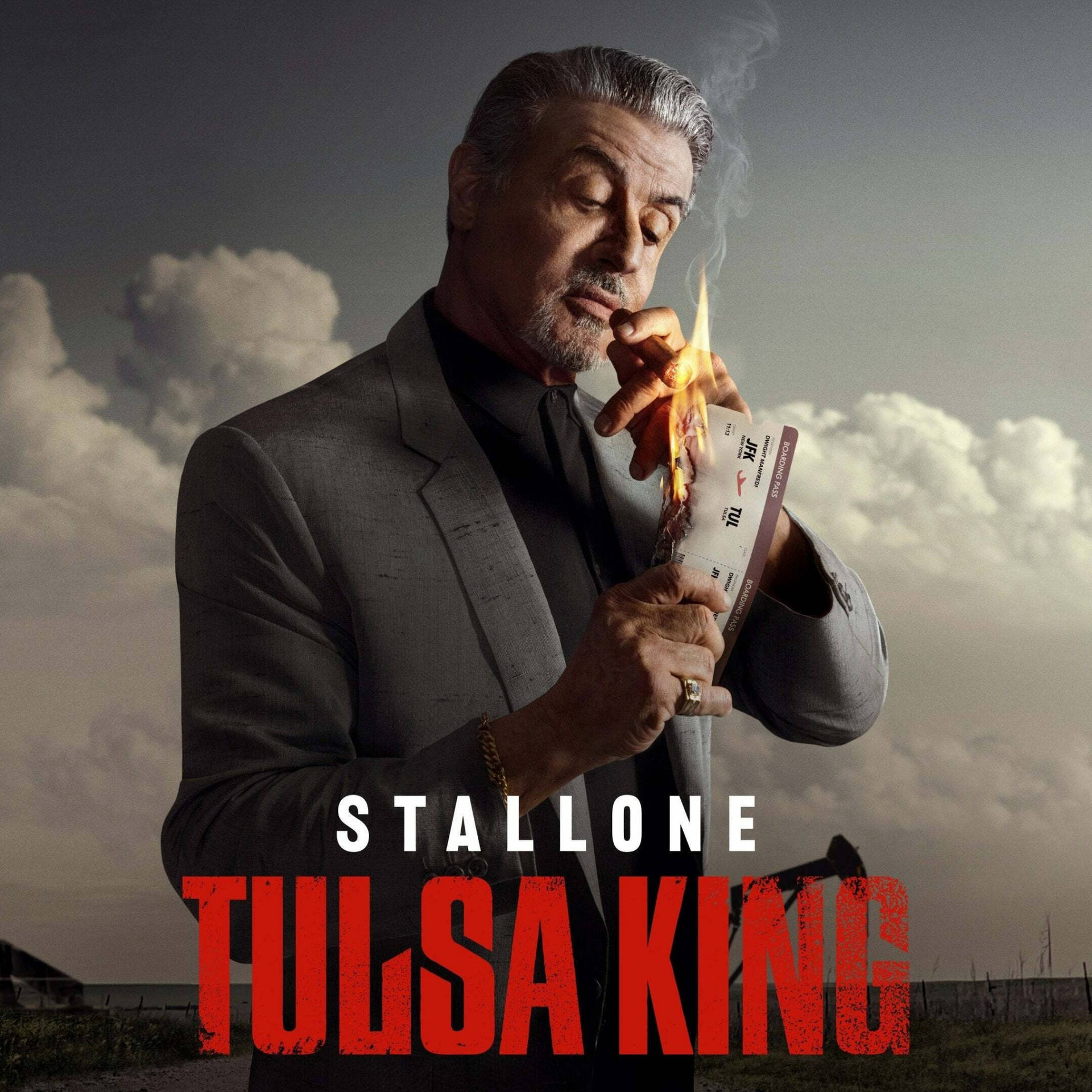 Sylvester Stallone Tulsa King With Logo Wallpaper