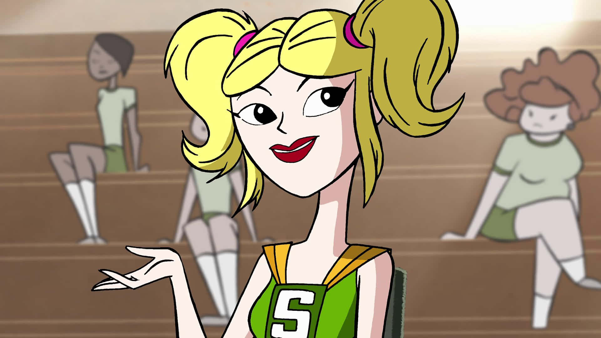 Sym Bionic Titan Cheerleader Glimlachend Achtergrond