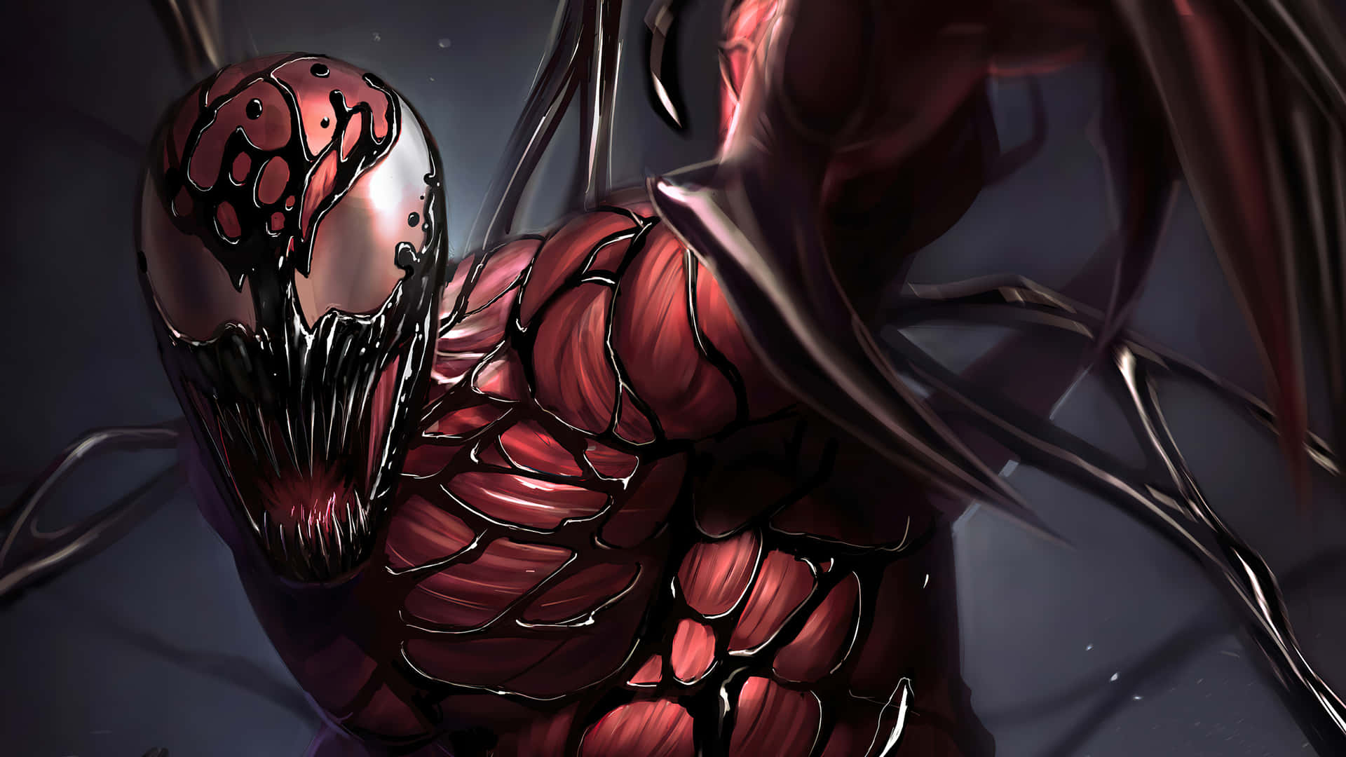 Symbiote Unleashed: Fearsome Creature Emerges From the Darkness Wallpaper