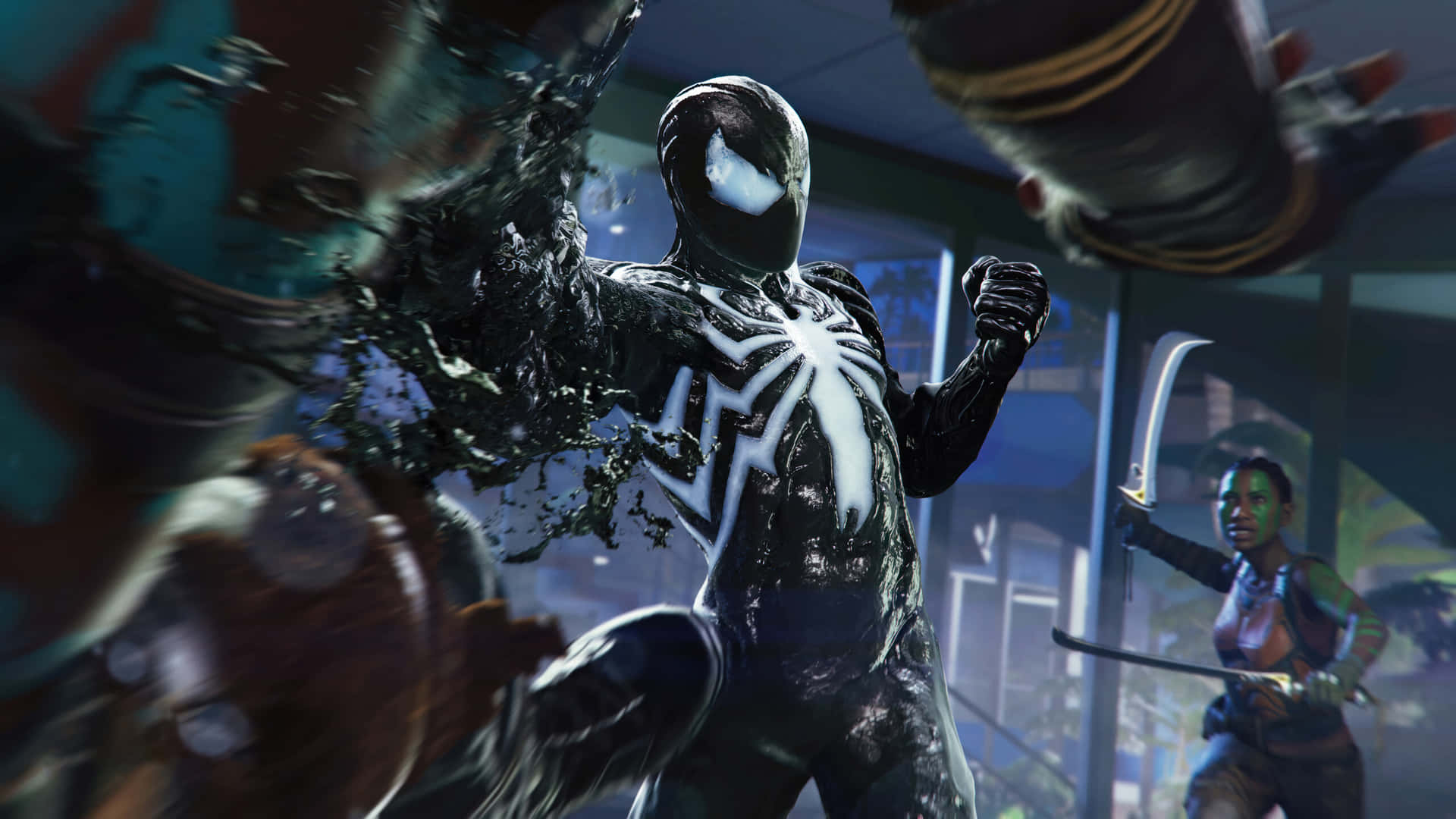Symbiote Spider Man Action Pose Wallpaper