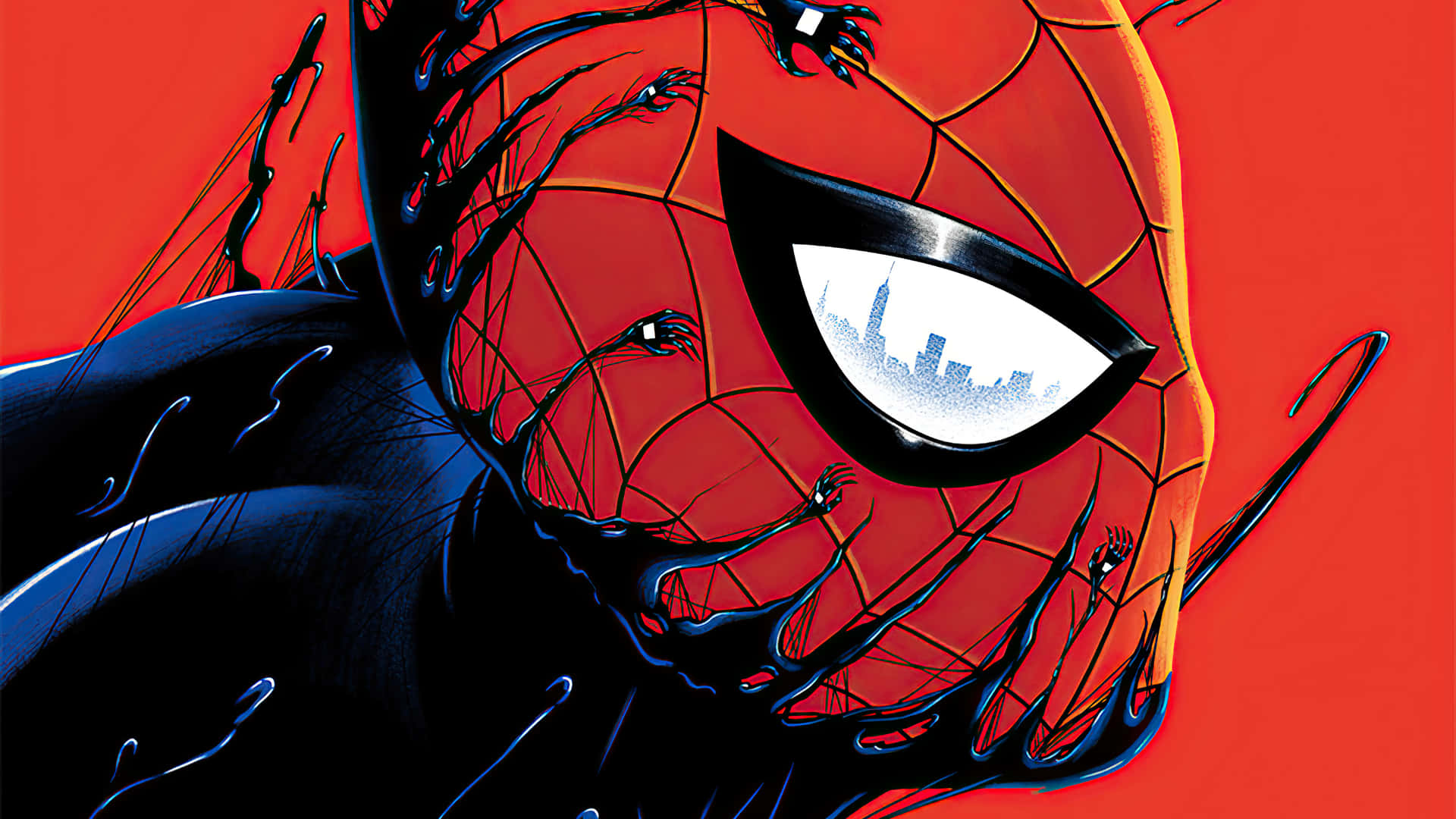 Symbiote Spider Man City Reflection Wallpaper
