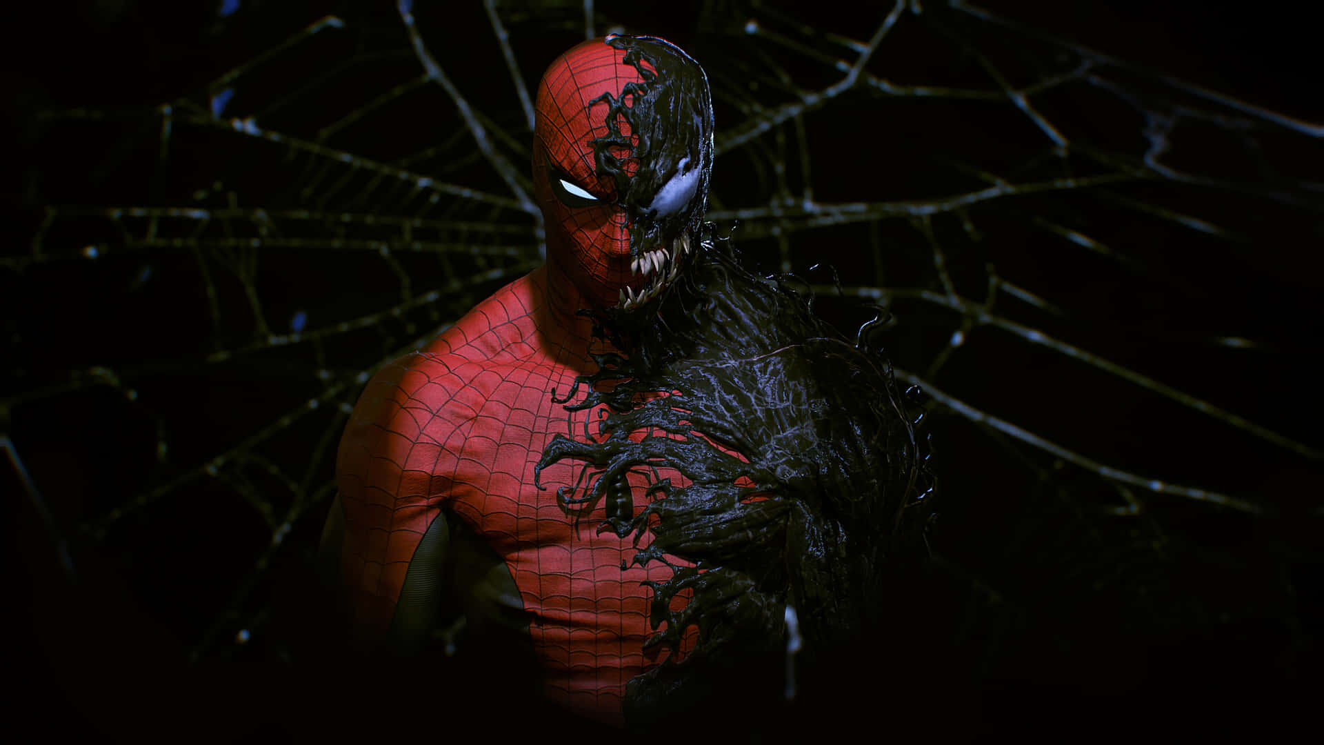 Symbiote Spider Man Half Face Wallpaper