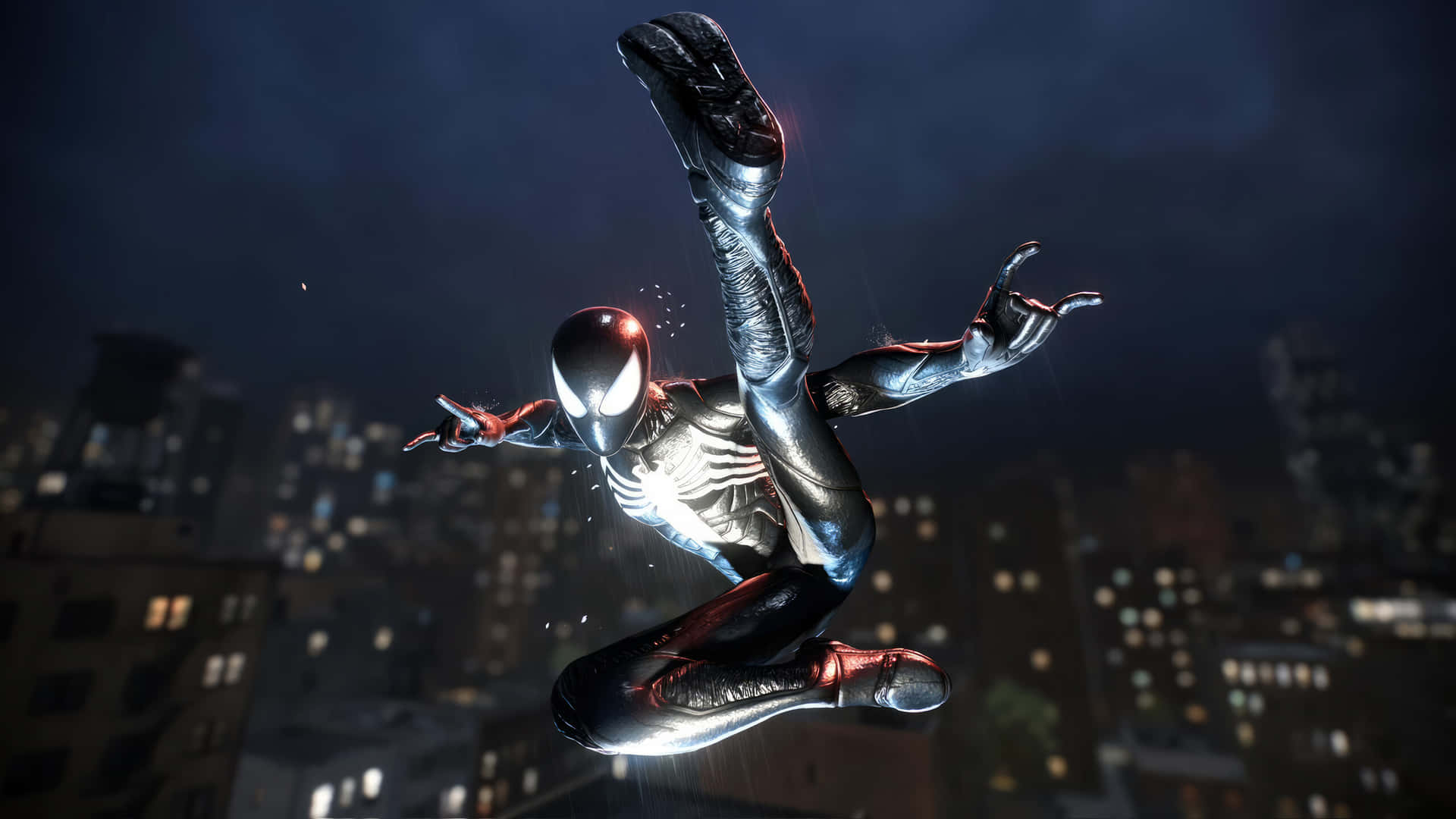 Symbiote Spider Man Nighttime Swing Wallpaper