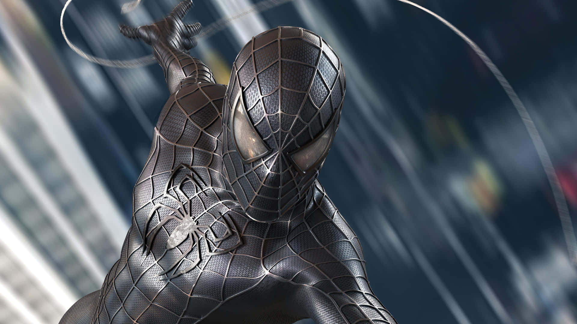Symbiote Spider Man Swinging Action Wallpaper