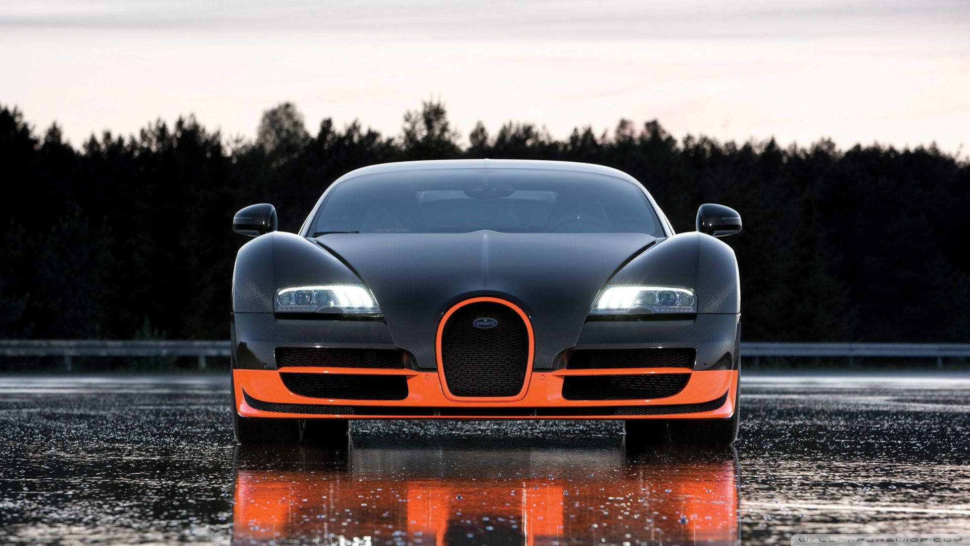 Symmetrical Black Orange Bugatti Veyron Wallpaper