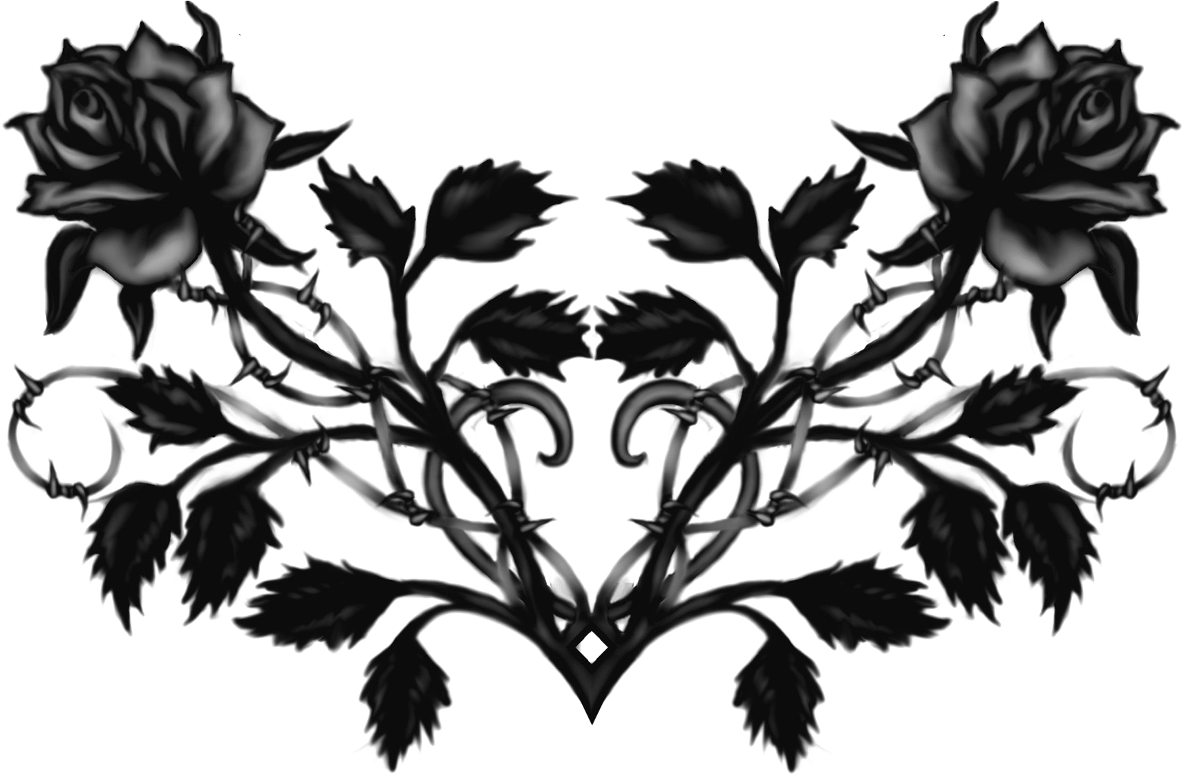 Symmetrical Black Rose Tattoo Design PNG