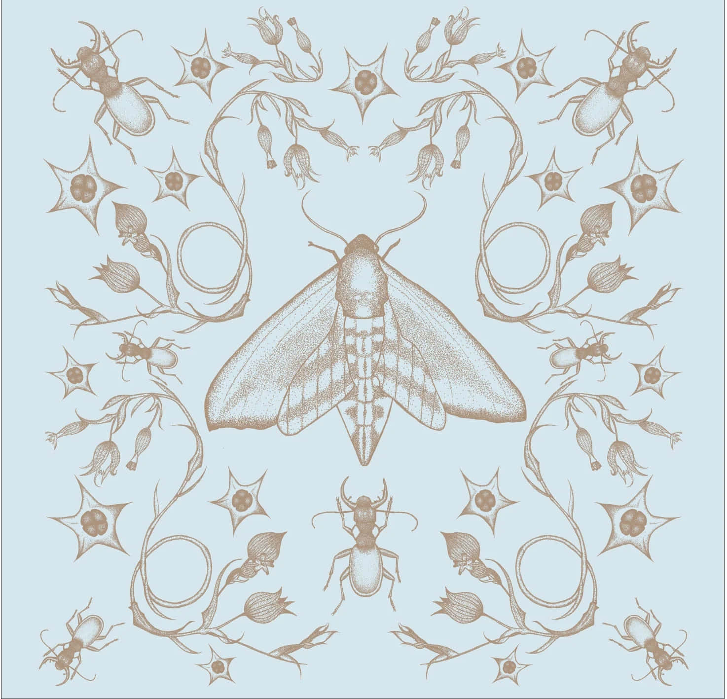 Symmetrical Mothand Floral Pattern Wallpaper